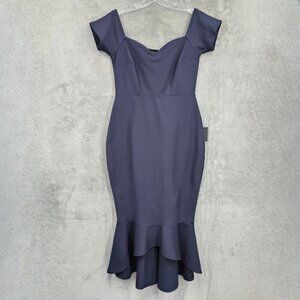 Lulus How Much I Care Off Shoulder Midi Dress L Navy Blue Trumpet Hi Low Hem New